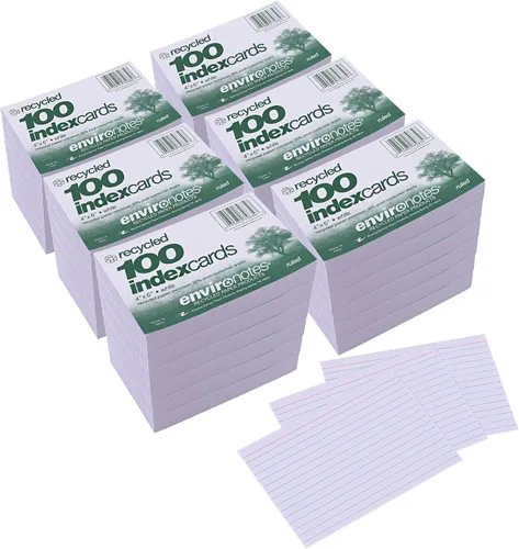 Vista 9 de Roaring Spring Tarjetas de índice recicladas de 4 x 6 pulgadas, 100 unidades, papel de índice reciclado liso blanco 100#, rayado en la parte