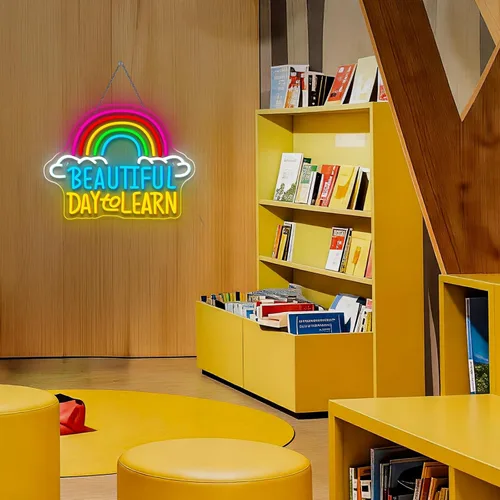 Vista 7 de Letrero de neón de lectura con brillo ajustable para lectura en el aula, letrero de pared y luz LED de neón para estudiantes, rincón de lectura
