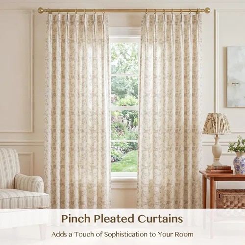 Vista 5 de Cortinas plisadas semitraslúcidas filtrantes de luz, de mezcla de lino de lujo, para sala de estar, dormitorio, comedor, casa rural estampada, juego