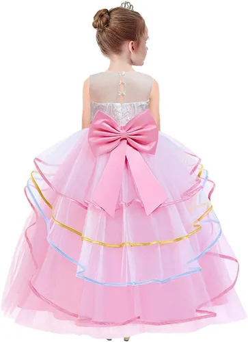 Vista 3 de HOIZOSG - Vestido de fiesta de Navidad con forma de unicornio para niñas con lazo, vestido de fiesta de Halloween, vestido de fiesta de Navidad
