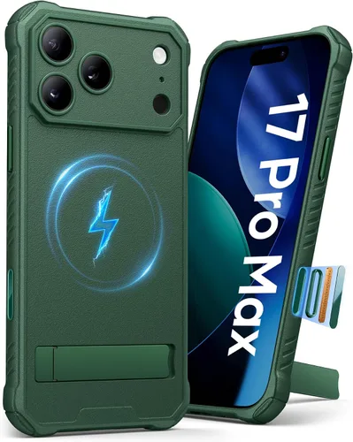 Vista 21 de Funda para iPhone 17 Pro, compatible con MagSafe, soporte integrado y botón de captura de control de cámara, protección de grado militar, funda