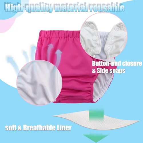 Vista 3 de Pañales de natación reutilizables para bebés recién nacidos, lavables, unisex, pañales de natación para bebés, color rosa intenso, 0-3 meses