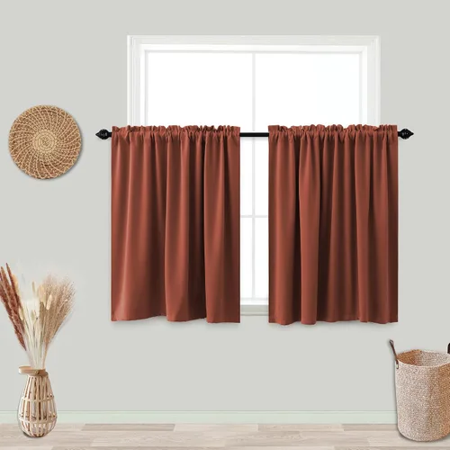 Vista 49 de Cortinas de café KOUFALL de 18 x 24 pulgadas para tratamientos de ventanas pequeñas, niveles de cortinas bohemias opacas para ventanas de RV y Beige
