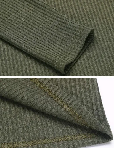 Vista 4 de Tobrief Camisas Henley de manga larga con cuello en V para mujer, suéter de punto acanalado con botones