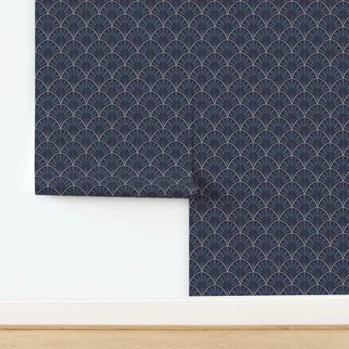 Vista 4 de Spoonflower Art Deco Leaves Pre-Pasted Removable Wallpaper Sample 12" x 24" 1920 1930S Flappers Vintage Blue Navy Water-activated, simple to