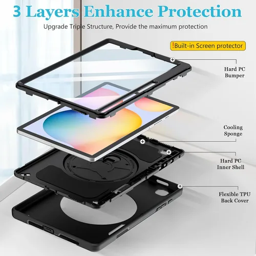 Vista 5 de Funda para Galaxy Tab S6 Lite de 10.4 pulgadas 2024/2022/2020: funda de TPU de grado militar a prueba de golpes con protector de pantalla - soporte