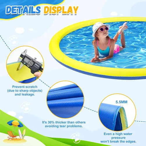 Vista 6 de Almohadilla de Salpicaduras Antideslizante Extra Grande de 107 Pulgadas para Niños y Perros, Piscina Infantil para Perros, Juguetes de Exterior