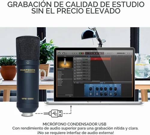 Vista 2 de Marantz Professional MPM-1000U - Micrófono de condensador USB para juegos, streaming y podcasting - Interfaz de audio incorporada, soporte