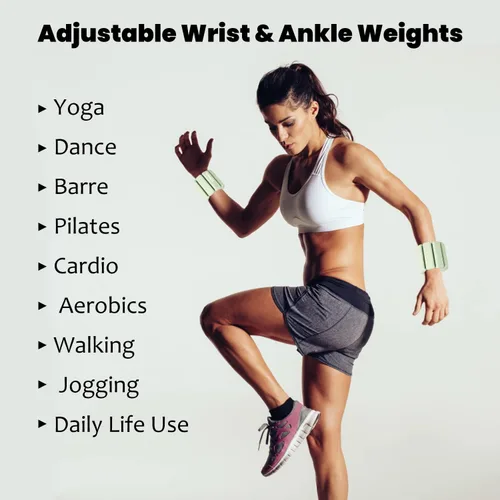 Vista 5 de TOPESCT Juego de 2 pesas ajustables para muñeca y tobillo (1 libra cada una), para yoga, danza, barras, pilates, cardio, aeróbicos, caminar Verde