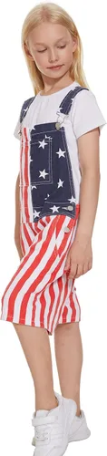 Vista 3 de Yuanbang Overol con diseño de bandera americana pantalones cortos de mezclilla casual entrenamiento verano con correa ajustable para hombres