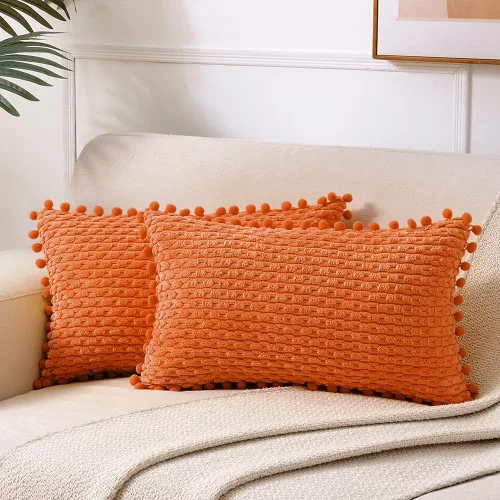 Vista 13 de Fancy Homi - Juego de 2 fundas de cojín decorativas crema blanco de 40 x 40 cm con pompones para sofá cama, decoración de hogar moderna, rústica