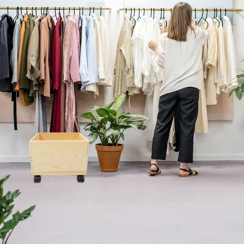 Vista 7 de Cabilock Caja de almacenamiento de madera con tapa y ruedas, organizador portátil de artículos diversos, contenedor de almacenamiento para el hogar