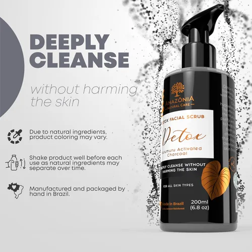 Vista 2 de Lavado facial exfoliante natural para mujeres y hombres, exfoliante facial desintoxicante – exfoliante facial activado carbón desintoxicante lavado