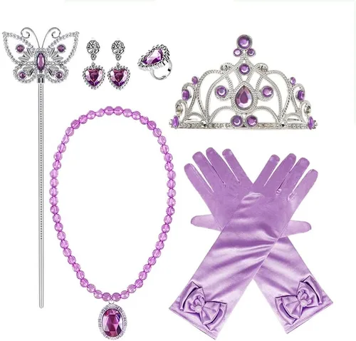 Vista 12 de Disfraz de princesa Sofía Rapunzel para niñas, disfraz de Halloween, Navidad, cumpleaños, fiesta con accesorios