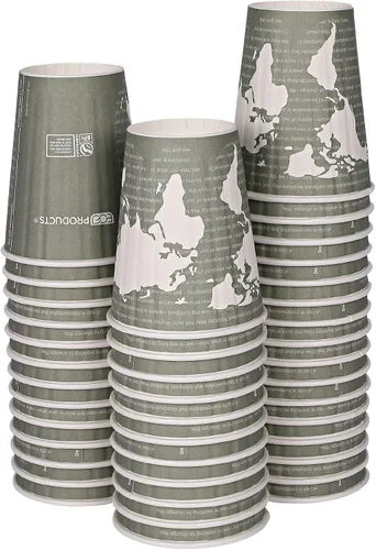 Vista 9 de ECO PRODUCTS Tazas de café desechables aisladas compostables World Art 8 onzas, paquete de 40, vaso de papel caliente renovable de doble pared