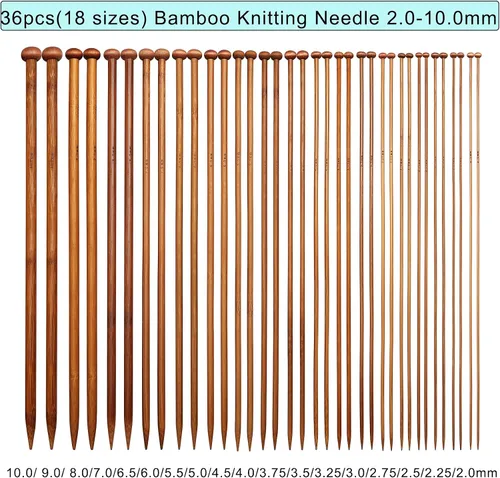 Vista 3 de LOOEN Kit de 36 agujas de tejer de bambú de una sola punta de 0.079 in-0.394 in + herramientas de tejer kits de tejer (gris)
