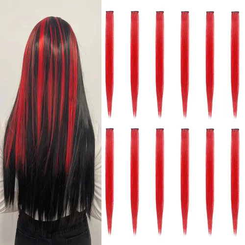 Vista 8 de 12 extensiones de cabello de colores, extensiones de cabello sintético con clip para fiesta multicolor de SOYZMYX de 22 pulgadas, accesorios