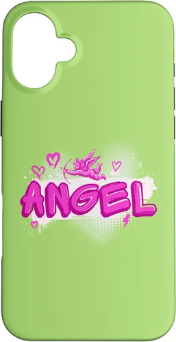 Vista 22 de iPhone 16 Angel y2k Aesthetic 2000s Millennial Nostalgia Pink Graffiti Case