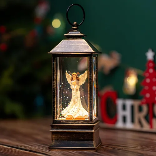 Vista 7 de Linterna de globo de nieve de Navidad, ángel brillante con paloma, forro USB/funciona con pilas, linterna iluminada para decoración de festivales
