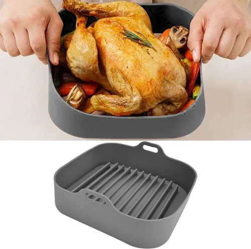 Vista 3 de Zerodis Olla de silicona para freidora de aire, cesta cuadrada de silicona para freidora de aire, accesorios de repuesto para revestimientos