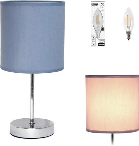 Vista 23 de Simple Designs LT2007-HPK-LB Lámpara de mesa básica cromada para sala de estar, mesita de noche, escritorio, encimera, rosa intenso, con bombilla