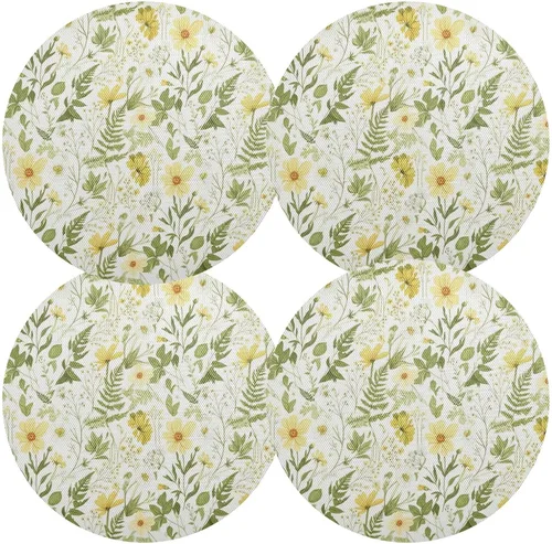 Vista 2 de Yellow White Wildflowers Place Mat, Washable Heat Place Mat for Kitchen one sizex1