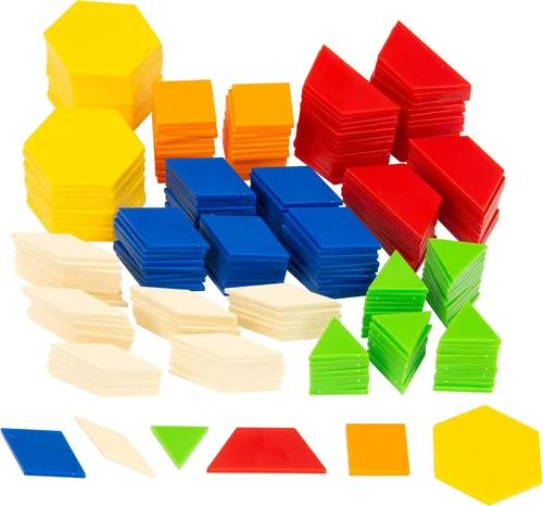 Vista 3 de Kids First Math: Kit de matemáticas de bloques de patrones con tarjetas de actividad 250 bloques geométricos de plástico coloridos Explora