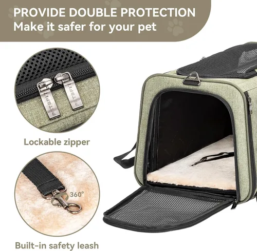 Vista 6 de Petsfit Transportador Expandible para Conejos Transportador para Gatos Pequeños Aprobado por Aerolíneas, 16X10X9 Pulgadas Bolsa de Viaje Portátil
