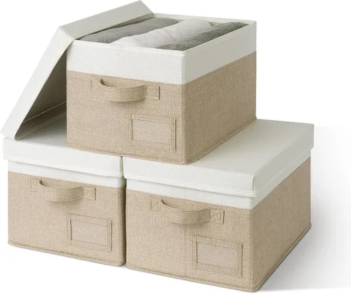 Vista 25 de GRANNY SAYS Cajas de tela con tapas, contenedores de almacenamiento con asas, contenedores de estante para organizar, cajas de almacenamiento extra