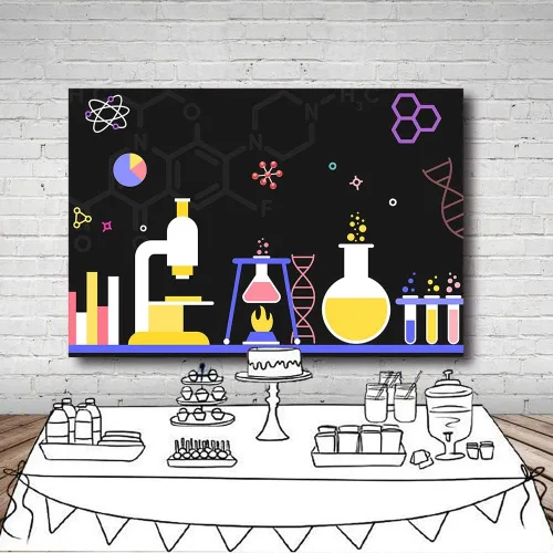 Vista 5 de MEHOFOND Decoraciones de fiesta de ciencia de 7 x 5 pies, fondo de estudio fotográfico, decoración de fiesta de cumpleaños, suministros de pancartas