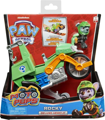 Vista 2 de PAW Patrol Moto Pups Rocky's Deluxe - Vehículo de motocicleta con función de ruedas y figura multicolor, XL