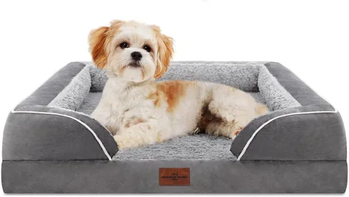 Vista 222 de Comfort Expression - Cama ortopédica para perros medianos, 28 x 19 pulgadas, cama impermeable y de apoyo de espuma con cojines removibles, sofá