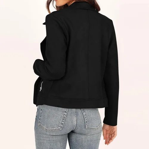 Vista 3 de SHOPESSA Winter Coat Women Plus Size Faux Suede Moto Jacket Women Notch Collar Zip Up Biker Jacket Snow Jackets for Women