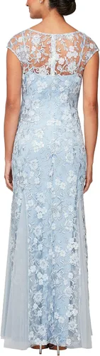Vista 2 de Alex Evenings Vestido largo de cuello en V y acampanado para mujer con chal Petite Regular