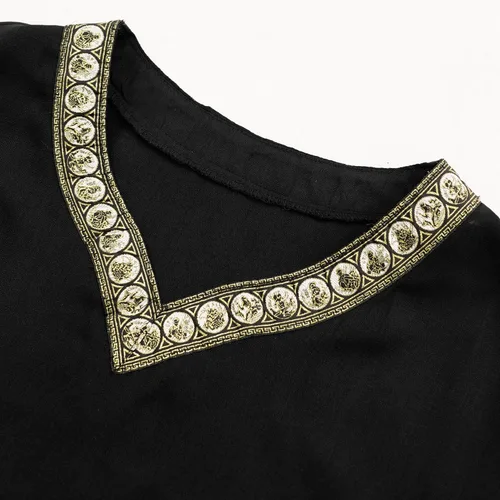 Vista 5 de Túnica medieval de caballero para hombre, disfraz de pirata vikingo para Halloween, guerrero renacentista, camisetas LARP, camisas vintage