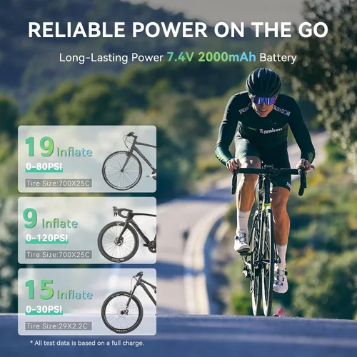 Vista 2 de CYCPLUS Bomba eléctrica para bicicleta, A3Mini, 120 PSI, motor sin
