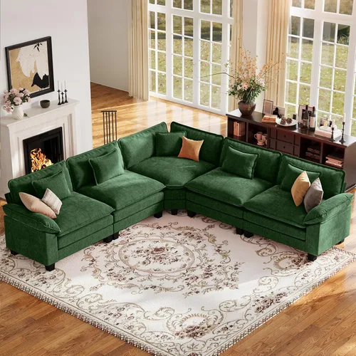 Vista 113 de Sofá modular de gran tamaño de 154 pulgadas, cómodo sofá en forma de U con 3 otomanas móviles, sofá moderno de felpilla de 7 plazas para sala
