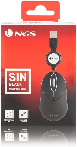Vista 8 de NGS Sin - Ratón óptico con cable USB retráctil y rueda de desplazamiento, 1000 DPI - Negro