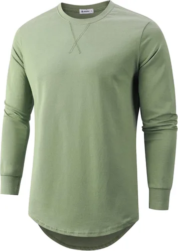 Vista 33 de KLIEGOU Camiseta larga 100% algodón para hombre, preencogida, suave 66 Gris Azul