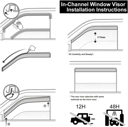 Vista 3 de 8 Pieces - Sun Rain Wind Deflectors Door Window Visors Channel Mount Style Dark Smoke Tint for Chevy for Equinox 2010-2017