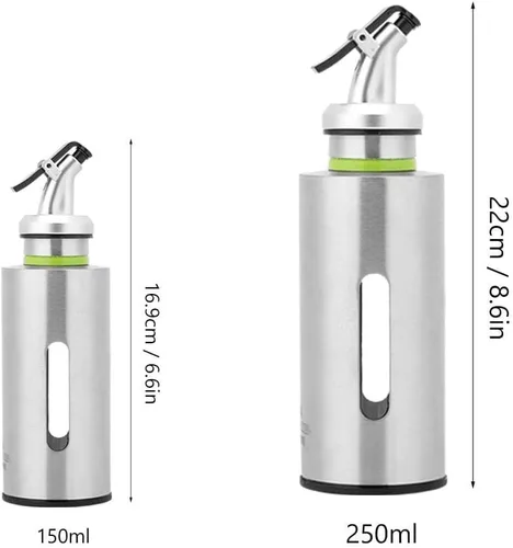 Vista 3 de TOPINCN Juego de dispensador de aceite y vinagre de acero inoxidable, botellas de vidrio de cruet a prueba de fugas, dispensador de vinagre