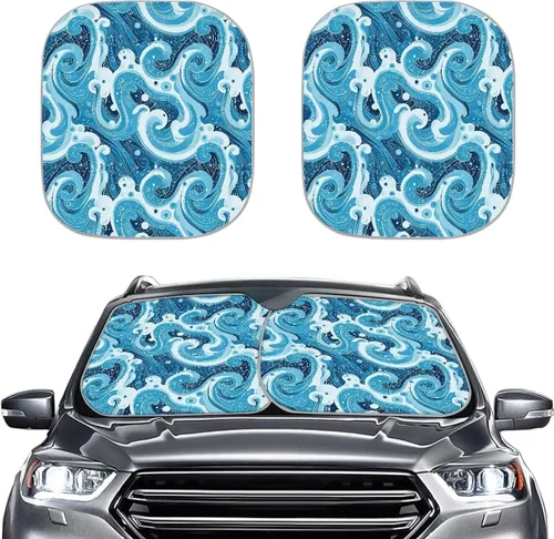 Vista 9 de Parasol para parabrisas de automóvil con estampado de playa tropical, protección universal para proteger el interior del automóvil, bloquea