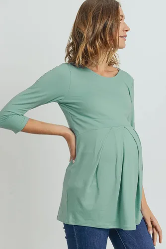 Vista 68 de LaClef - Blusa de maternidad para mujer, cuello redondo, manga 3/4, plisada al frente, estilo peplum