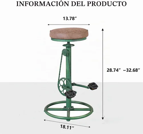Vista 2 de Topower Taburete de bar vintage para bricolaje, cadena de bicicleta, pedal de hierro, retro, industrial, altura ajustable, diseño de rueda