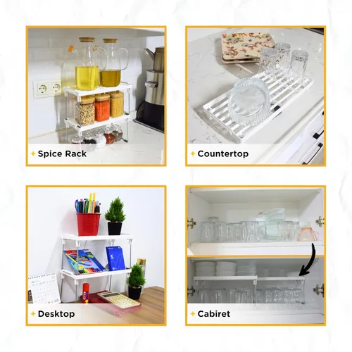 Vista 3 de Organizador de plástico para gabinete de cocina, estante apilable para congelador, organizador de caja de armario, estante elevador de estante
