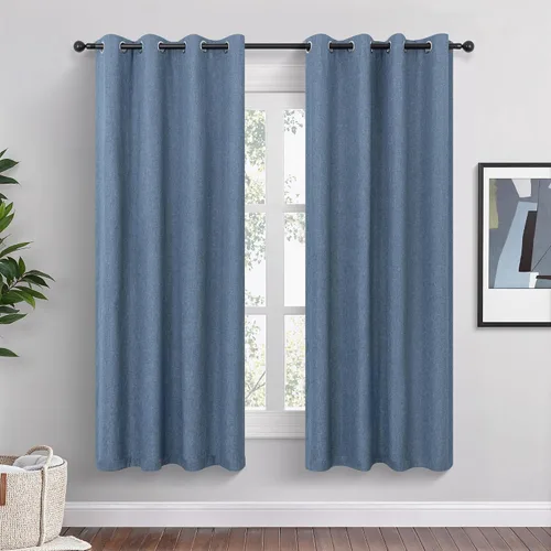 Vista 14 de Cortinas opacas cortas de lino pequeñas de 54 pulgadas de largo, juego de 2 paneles para dormitorio, sala de estar, con ojales, 100% opacas de lino