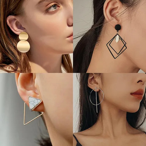 Vista 6 de CHANBO 8 pares de aretes de acrílico coreano para mujer, geométricos, redondos, dorados, joyería femenina, Metal, no conocido