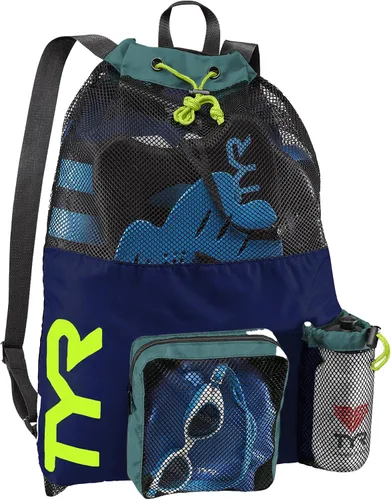 Vista 9 de TYR Mochila Big Mesh Mummy para natación, gimnasio y equipo de entrenamiento, color negro, capacidad de 40 litros