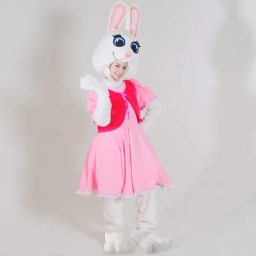 Vista 6 de Zapatos de conejo de Pascua para adultos zapatos de pies de conejo pantuflas de disfraz blanco pies de dibujos animados para adultos Blanco