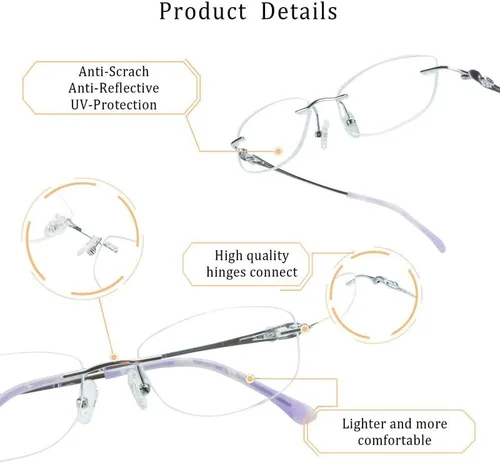 Vista 27 de LifeArt Pure Titanium Frame Glasses/Blue Light Blocking Reading Glasses, Reduce Eyestrain, Stylish for Men and Women 3033_(champán Clear)
